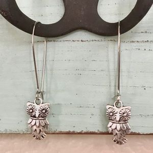Owl antique silver dangle earrings